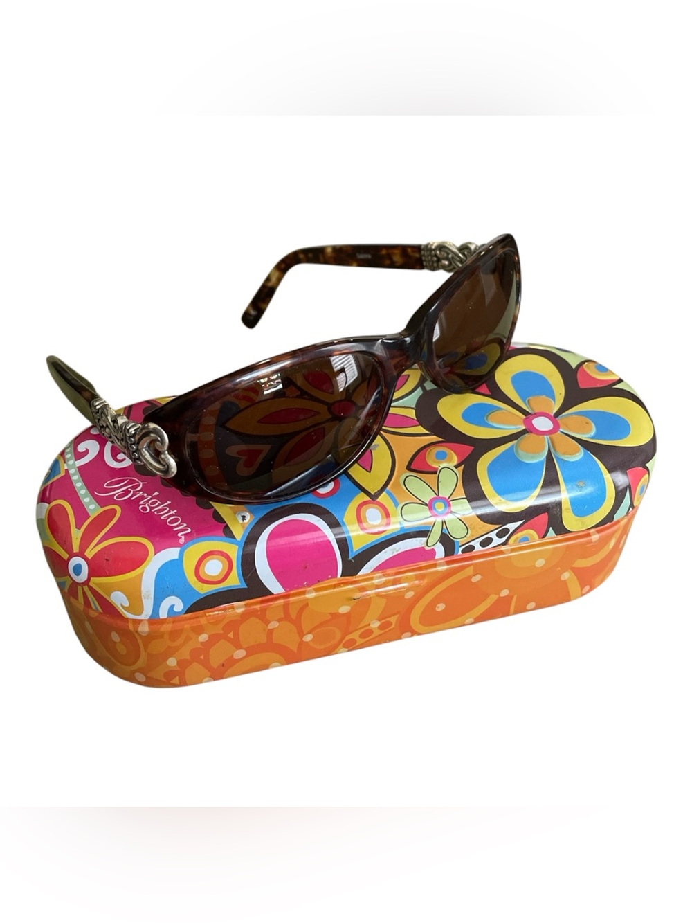 Brighton Sabrina Handmade Women's Brown Tortoise Oval Sunglasses & Case
